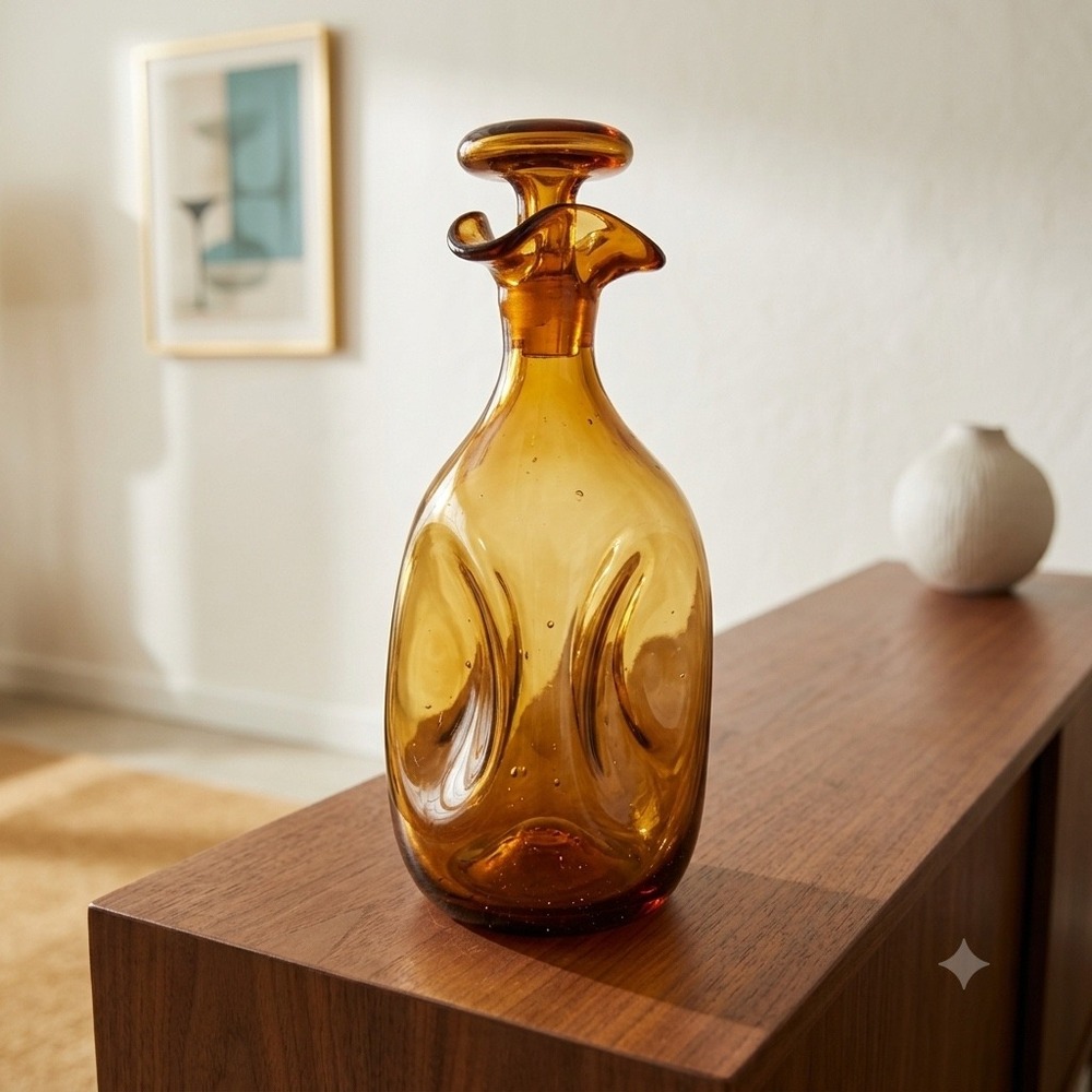 Blenko 49 Pinched Glass Decanter in HTF Honey Complete with Stopper